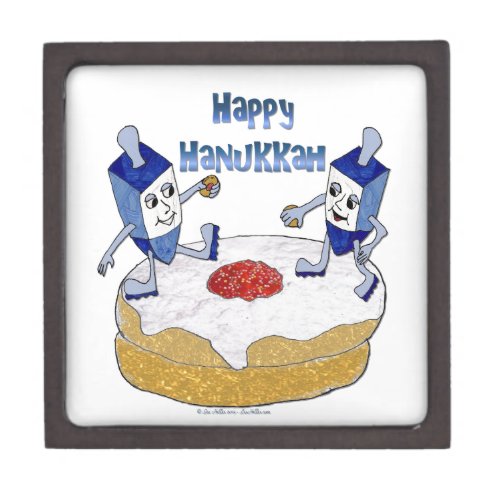 Judaica Happy Hanukkah Dancing Dreidels Doughnut Gift Box