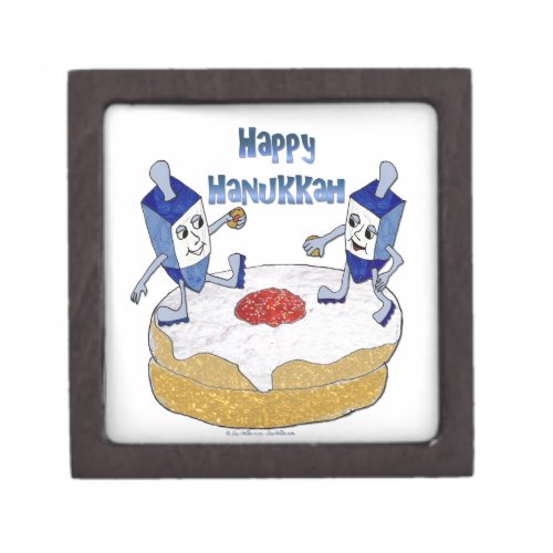 Judaica Happy Hanukkah Dancing Dreidels Doughnut Jewelry Box