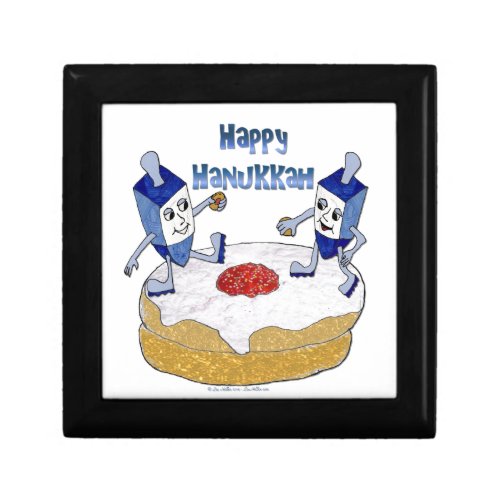 Judaica Happy Hanukkah Dancing Dreidels Doughnut Keepsake Box