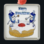 Judaica Happy Hanukkah Dancing Dreidels Doughnut Metal Ornament<br><div class="desc">You are viewing The Lee Hiller Designs Collection of Home and Office Decor,  Apparel,  Gifts and Collectibles. The Designs include Lee Hiller Photography and Mixed Media Digital Art Collection. You can view her Nature photography at http://HikeOurPlanet.com/ and follow her hiking blog within Hot Springs National Park.</div>