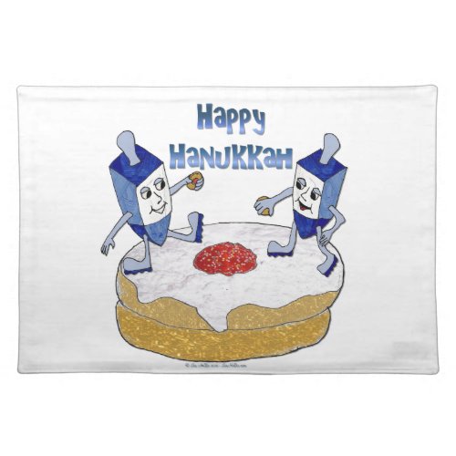 Judaica Happy Hanukkah Dancing Dreidels Doughnut Placemat