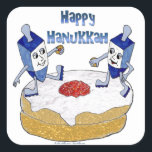 Judaica Happy Hanukkah Dancing Dreidels Doughnut Square Sticker<br><div class="desc">You are viewing The Lee Hiller Designs Collection of Home and Office Decor,  Apparel,  Gifts and Collectibles. The Designs include Lee Hiller Photography and Mixed Media Digital Art Collection. You can view her Nature photography at http://HikeOurPlanet.com/ and follow her hiking blog within Hot Springs National Park.</div>