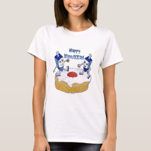 Judaica Happy Hanukkah Dancing Dreidels Doughnut T-Shirt