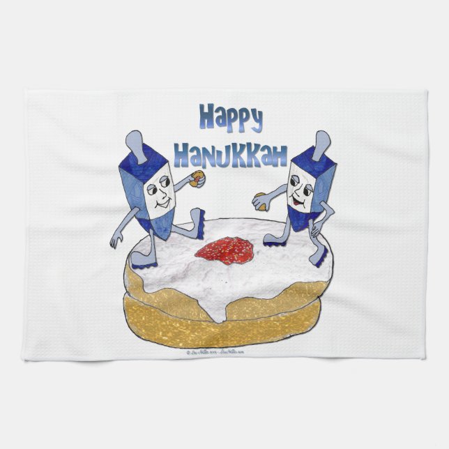 Judaica Happy Hanukkah Dancing Dreidels Doughnut Towel (Horizontal)