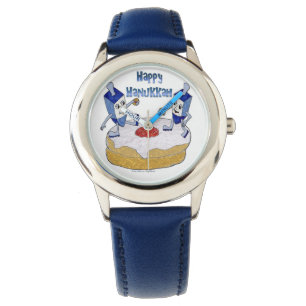 Judaica Happy Hanukkah Dancing Dreidels Doughnut Watch