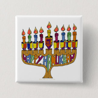 Judaica Happy Hanukkah Dreidel Menorah Button