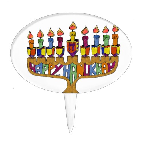 Judaica Happy Hanukkah Dreidel Menorah Cake Topper