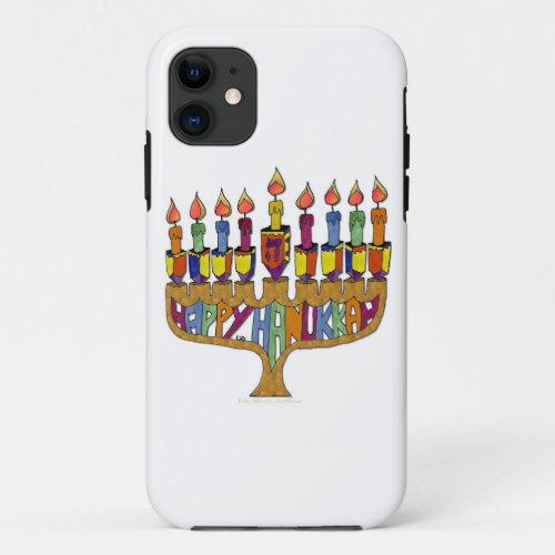 Judaica Happy Hanukkah Dreidel Menorah iPhone 11 Case