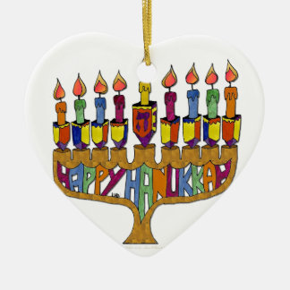 Judaica Happy Hanukkah Dreidel Menorah Ceramic Ornament