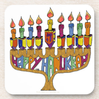 Judaica Happy Hanukkah Dreidel Menorah Coaster