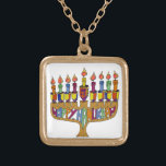 Judaica Happy Hanukkah Dreidel Menorah Gold Plated Necklace<br><div class="desc">You are viewing The Lee Hiller Designs Collection of Home and Office Decor,  Apparel,  Gifts and Collectibles. The Designs include Lee Hiller Photography and Mixed Media Digital Art Collection. You can view her Nature photography at http://HikeOurPlanet.com/ and follow her hiking blog within Hot Springs National Park.</div>