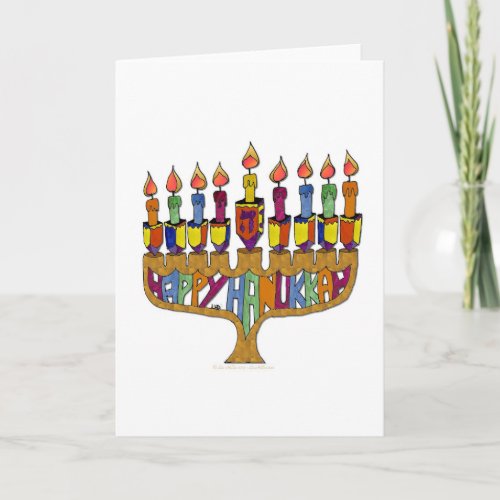 Judaica Happy Hanukkah Dreidel Menorah Holiday Card