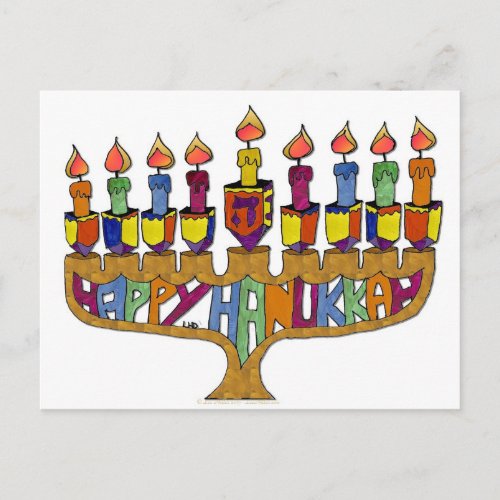 Judaica Happy Hanukkah Dreidel Menorah Holiday Postcard