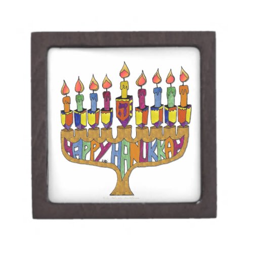 Judaica Happy Hanukkah Dreidel Menorah Jewelry Box