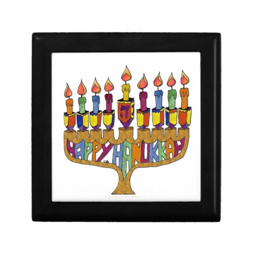 Judaica Happy Hanukkah Dreidel Menorah Jewelry Box