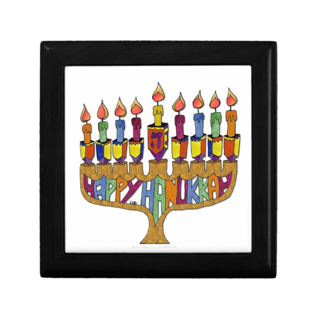 Judaica Happy Hanukkah Dreidel Menorah Jewelry Box (Front)