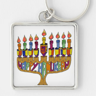 Judaica Happy Hanukkah Dreidel Menorah Keychain