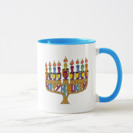 Judaica Happy Hanukkah Dreidel Menorah Mug