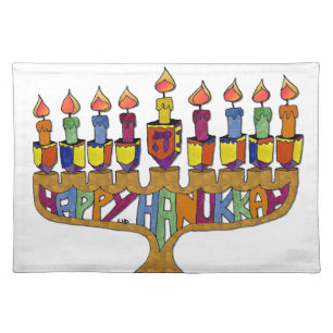 Judaica Happy Hanukkah Dreidel Menorah Placemat