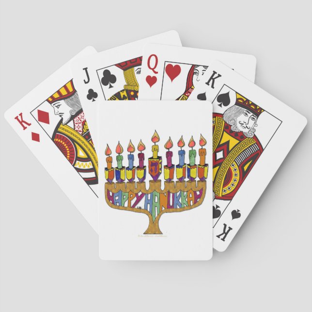 Judaica Happy Hanukkah Dreidel Menorah Poker Cards (Back)