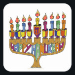 Judaica Happy Hanukkah Dreidel Menorah Square Sticker<br><div class="desc">You are viewing The Lee Hiller Photography Art and Designs Collection of Home and Office Decor,  Apparel,  Gifts and Collectibles. The Designs include Lee Hiller Photography and Mixed Media Digital Art Collection. You can view her Nature photography at http://HikeOurPlanet.com/ and follow her hiking blog within Hot Springs National Park.</div>