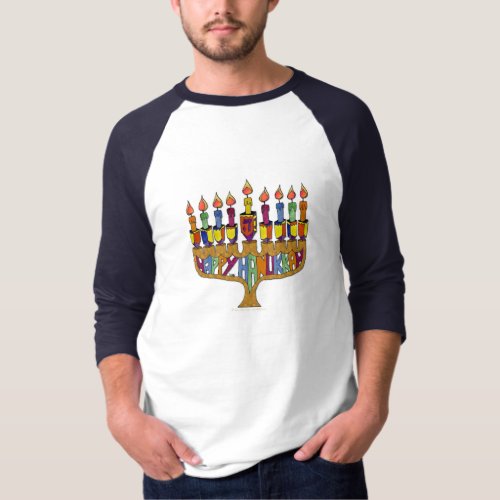 Judaica Happy Hanukkah Dreidel Menorah T_Shirt