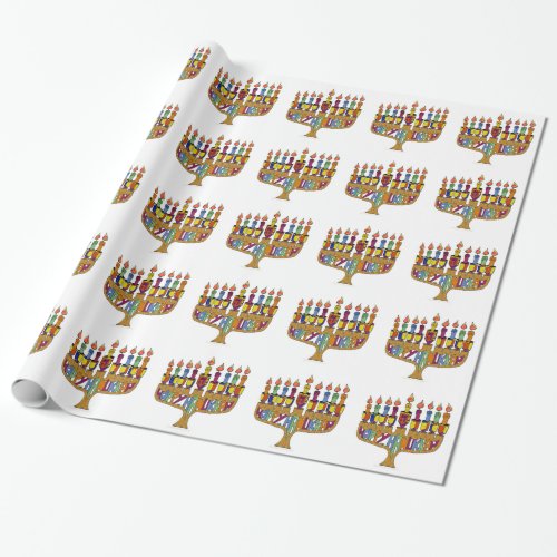 Judaica Happy Hanukkah Dreidel Menorah Wrapping Paper