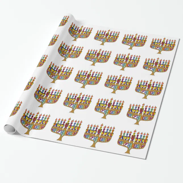 Judaica Happy Hanukkah Dreidel Menorah Wrapping Paper Zazzle