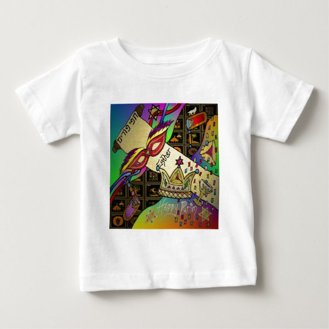 Judaica Happy Purim Jewish Holiday Gifts Apparel Baby T-Shirt (Front)