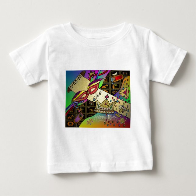 Judaica Happy Purim Jewish Holiday Gifts Apparel Baby T-Shirt (Front)