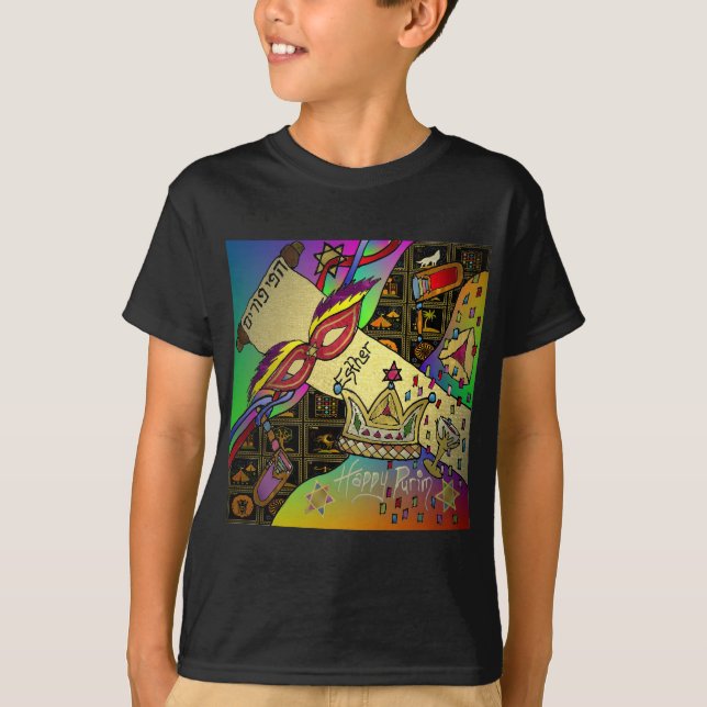 Judaica Happy Purim Jewish Holiday Gifts Apparel T-Shirt (Front)