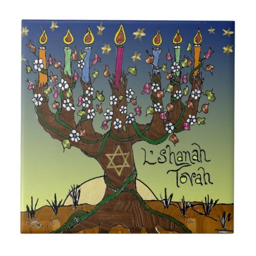 Judaica Lshanah Tovah Tree Of Life Ceramic Tile