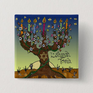 Judaica L'shanah Tovah Tree Of Life Gifts Apparel Button