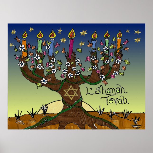 Judaica L'shanah Tovah Tree Of Life Print Poster (Front)