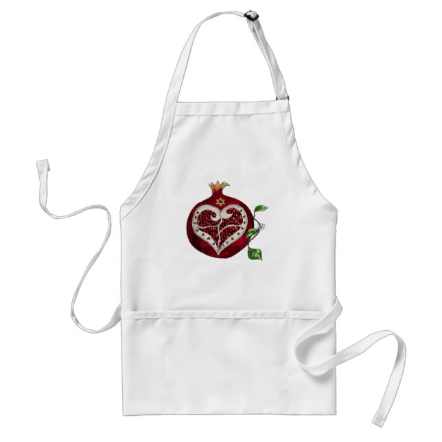 Judaica Pomegranate Heart Hanukkah Rosh Hashanah Adult Apron (Front)