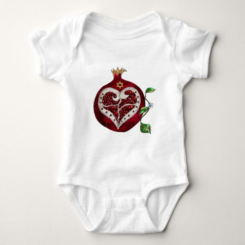 Judaica Pomegranate Heart Hanukkah Rosh Hashanah Baby Bodysuit