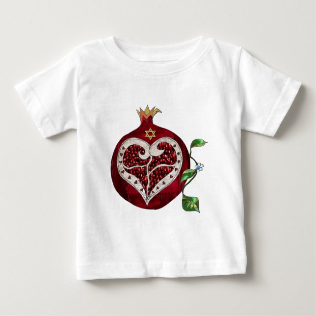 Judaica Pomegranate Heart Hanukkah Rosh Hashanah Baby T-Shirt (Front)