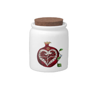 Judaica Pomegranate Heart Hanukkah Rosh Hashanah Candy Jar