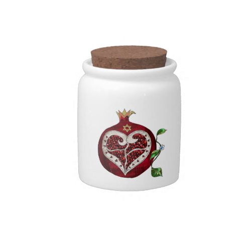 Judaica Pomegranate Heart Hanukkah Rosh Hashanah Candy Jar