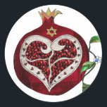 Judaica Pomegranate Heart Hanukkah Rosh Hashanah Classic Round Sticker<br><div class="desc">You are viewing The Lee Hiller Designs Collection of Home and Office Decor,  Apparel,  Gifts and Collectibles. The Designs include Lee Hiller Photography and Mixed Media Digital Art Collection. You can view her Nature photography at http://HikeOurPlanet.com/ and follow her hiking blog within Hot Springs National Park.</div>