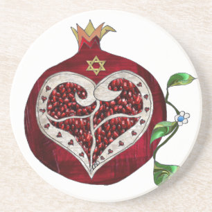 Judaica Pomegranate Heart Hanukkah Rosh Hashanah Coaster