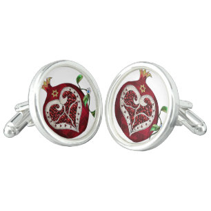 Judaica Pomegranate Heart Hanukkah Rosh Hashanah Cufflinks