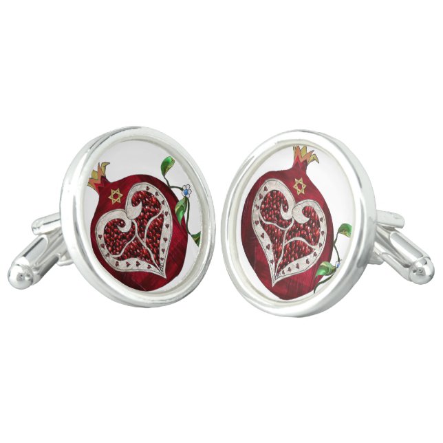 Judaica Pomegranate Heart Hanukkah Rosh Hashanah Cufflinks (Angled)