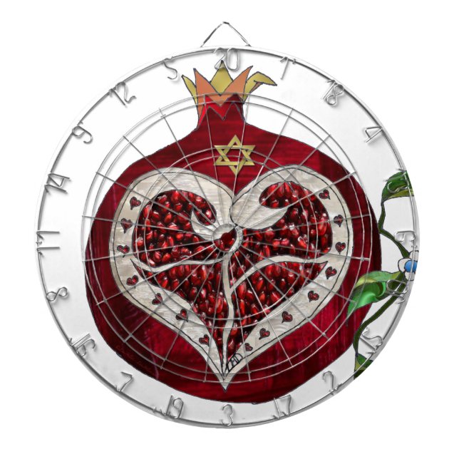 Judaica Pomegranate Heart Hanukkah Rosh Hashanah Dart Board (Front)