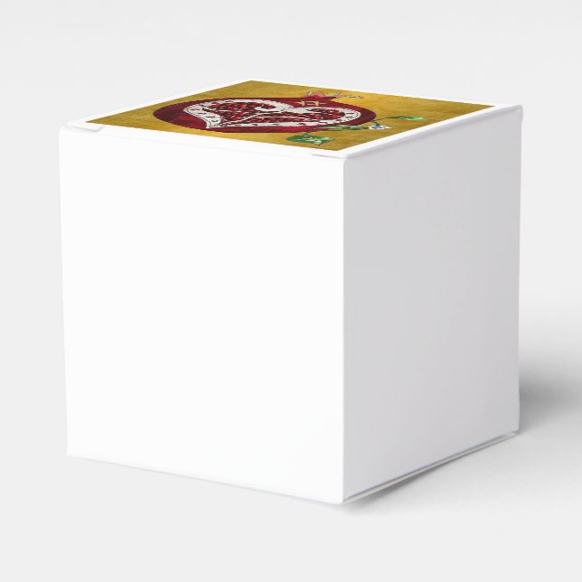 Judaica Pomegranate Heart Hanukkah Rosh Hashanah Favor Boxes (Front Side)