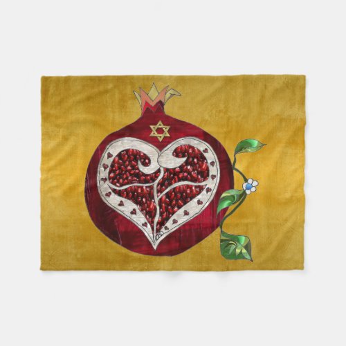 Judaica Pomegranate Heart Hanukkah Rosh Hashanah Fleece Blanket