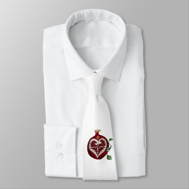 Judaica Pomegranate Heart Hanukkah Rosh Hashanah Neck Tie (Tied)