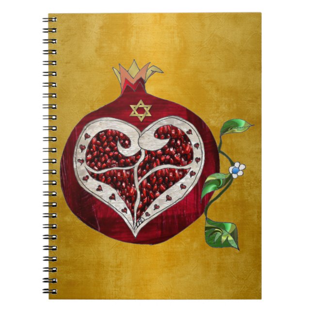 Judaica Pomegranate Heart Hanukkah Rosh Hashanah Notebook (Front)