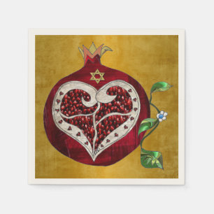 Judaica Pomegranate Heart Hanukkah Rosh Hashanah Paper Napkins
