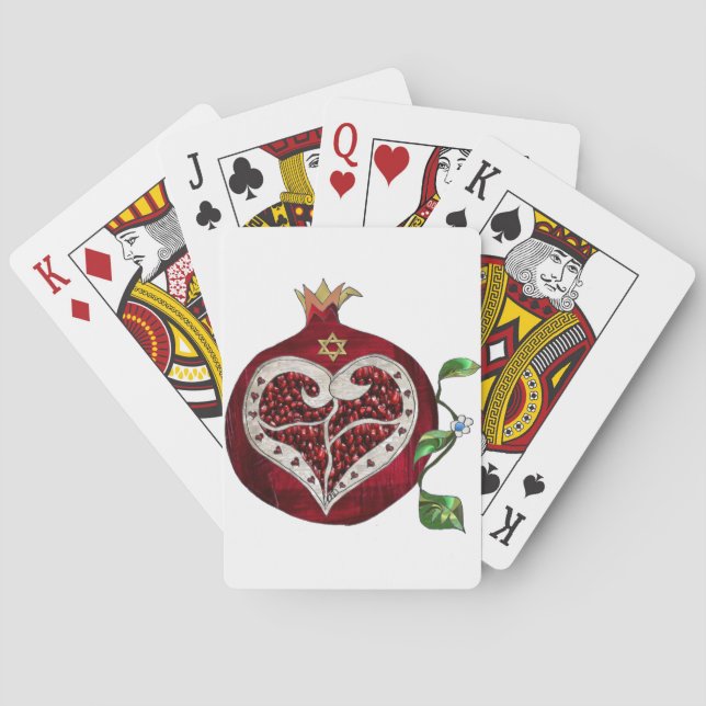 Judaica Pomegranate Heart Hanukkah Rosh Hashanah Poker Cards (Back)